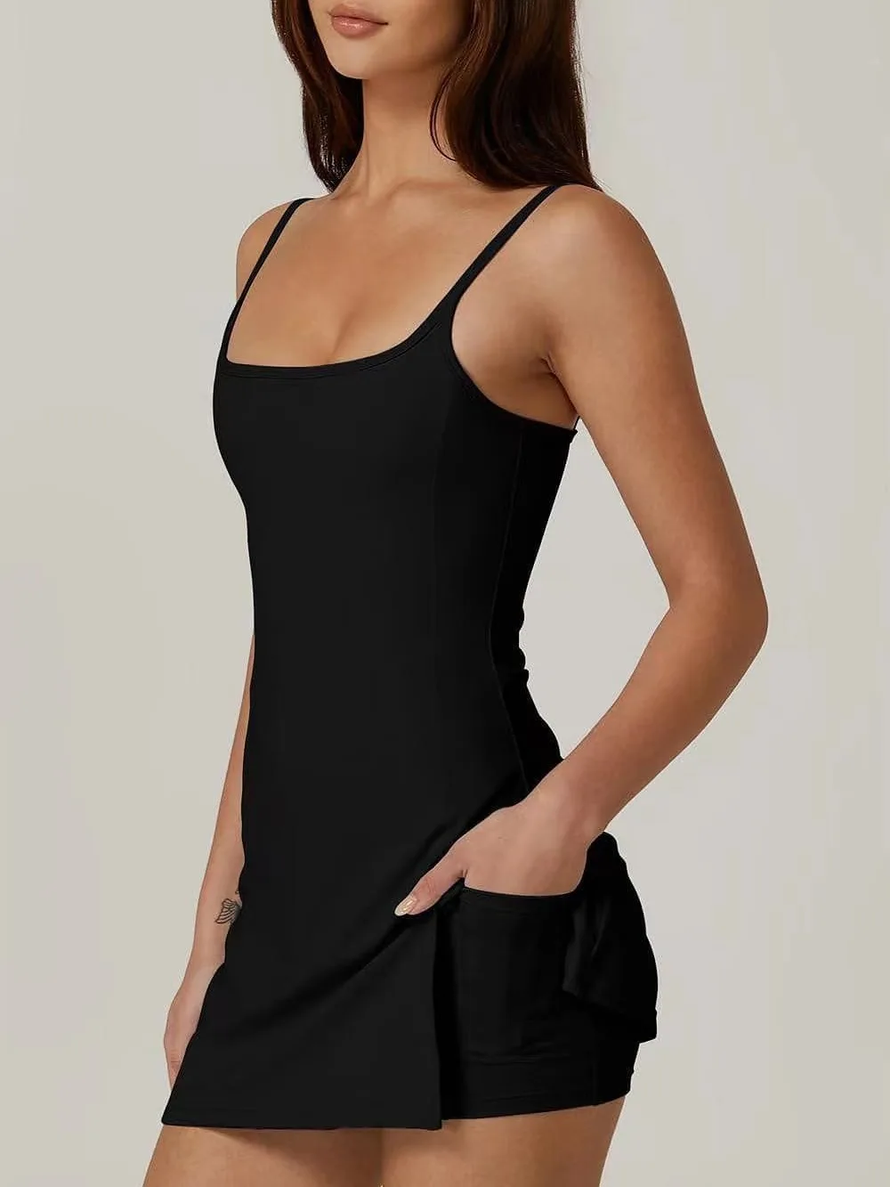 Nadanbao Outdoor Sports Tennis Dress Women Fashion Fitness Sexy Slit Yoga Dress Female Two-Piece Sports Slip Tennis