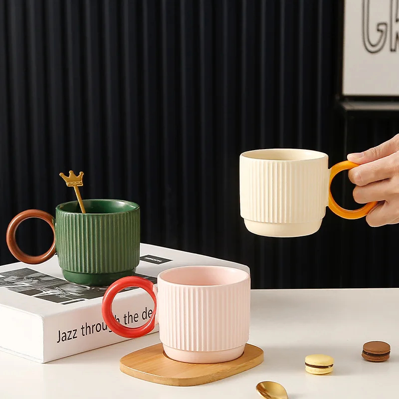 Ceramic Cup Women'S Office Coffee Cup With Bamboo Saucer With Spoon Mg-202