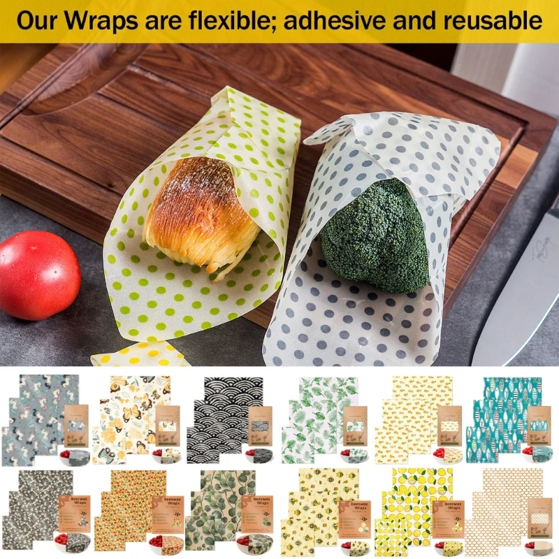 Practical Beeswaxs Cotton Wraps 3 Pack Natural Portable Coverings B03D