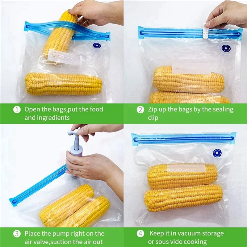 A01V-Sous Vide Bags 40Pack Reusable Electric Vacuum Food Storage Save Sealer Cooker With 2 Hand Pump,3 Size Sealed Bag,8 Clip