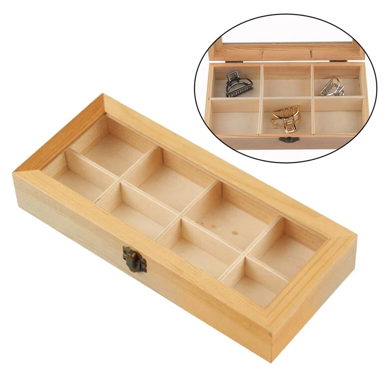 Display Cabinet Wooden Tea Coffee Rack Storage Box 8Compartment Wood + Glass 1 PCS 3