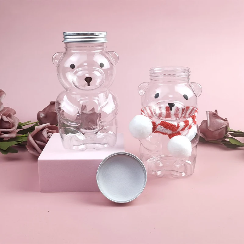 1PC Disposable Drink Bottles Little Bear Plastic Water Bottle Cute Creative Students and Children Transparent Straw Water Cup