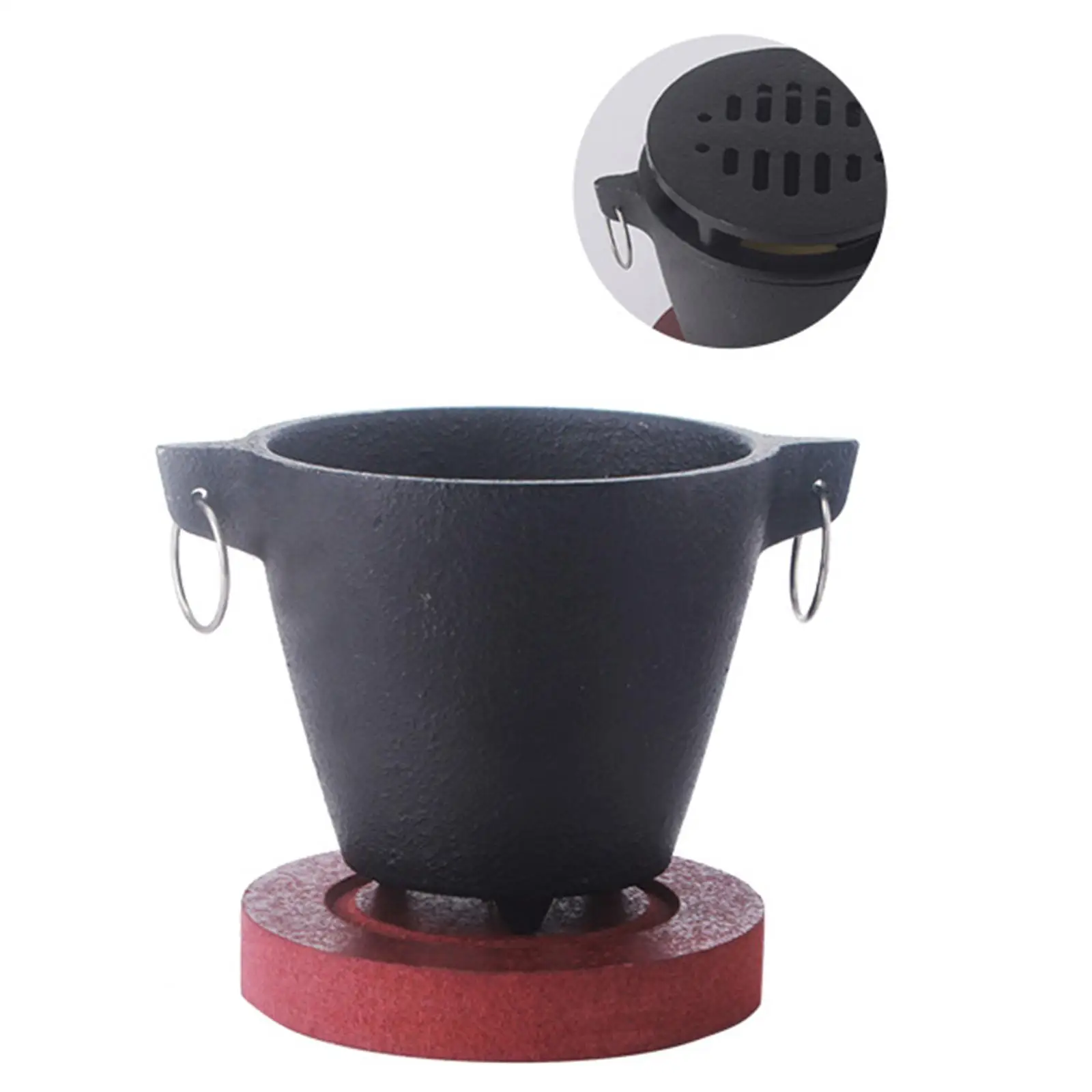 Cast Iron Hibachi Grill Camping Tabletop Fire with Wooden Base Practical Portable Heating Grill Cooker for Appetizers BBQ Cast Iron Hibachi Grill Camping Tabletop Fire with Wooden Base Practical Portable Heating Grill Cooker for Appetizers BBQ