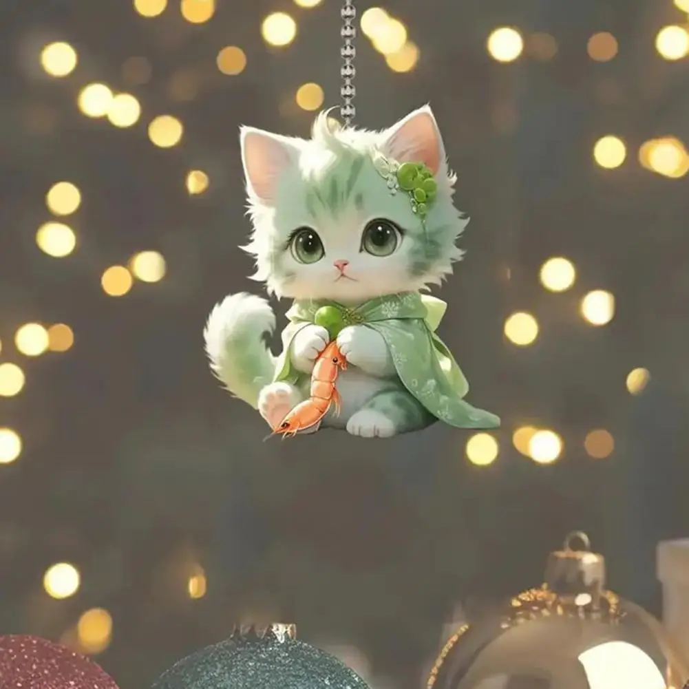 2D 고양이 매달려 장식 자동차 백미러 펜던트 끈으로 매달기 쉬운 동물 모양의 크리스마스 트리 펜던트