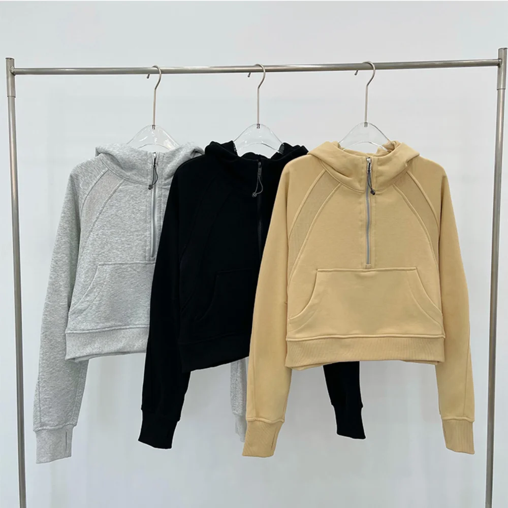 

Spring and Autumn New Women's Short Half Zipper Loose Casual Hooded Pullover Sweatshirts