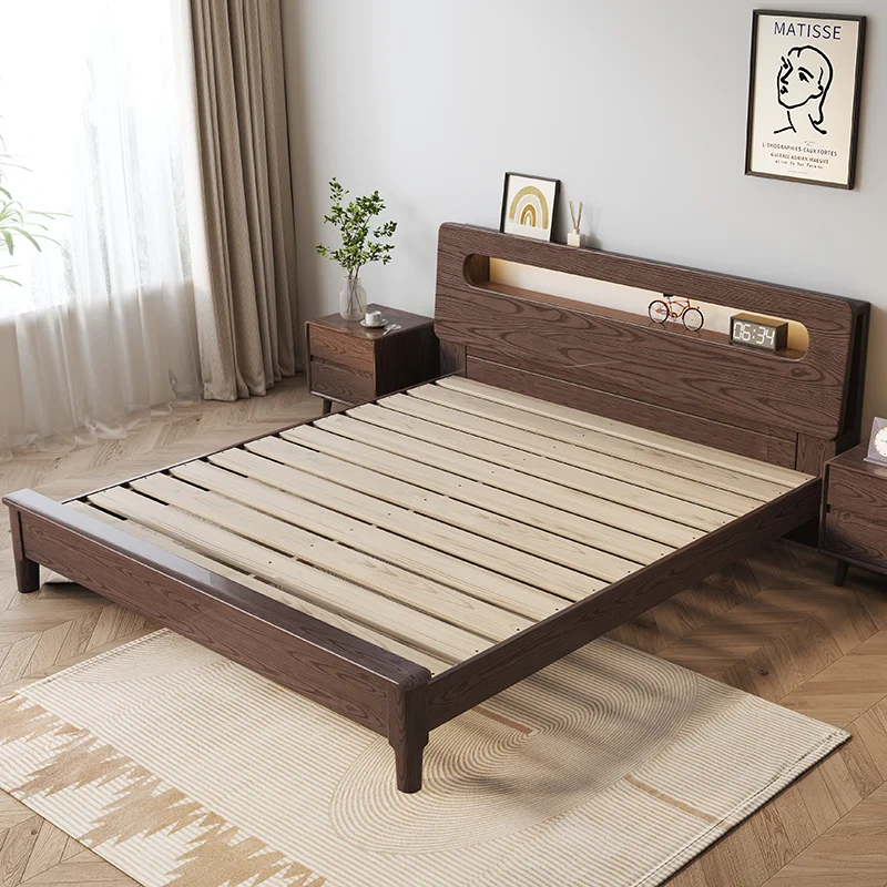 

Ash wood full solid wood bed log double Nordic modern simple master bedroom