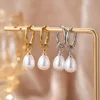 87010-0ac36c.jpg Boucles d'oreilles créoles en acier inoxydable pour femmes, pendentif en forme de goutte d'eau, Imitation de perles, tempérament Simple, bijoux cadeaux pour les déplacements quotidiens