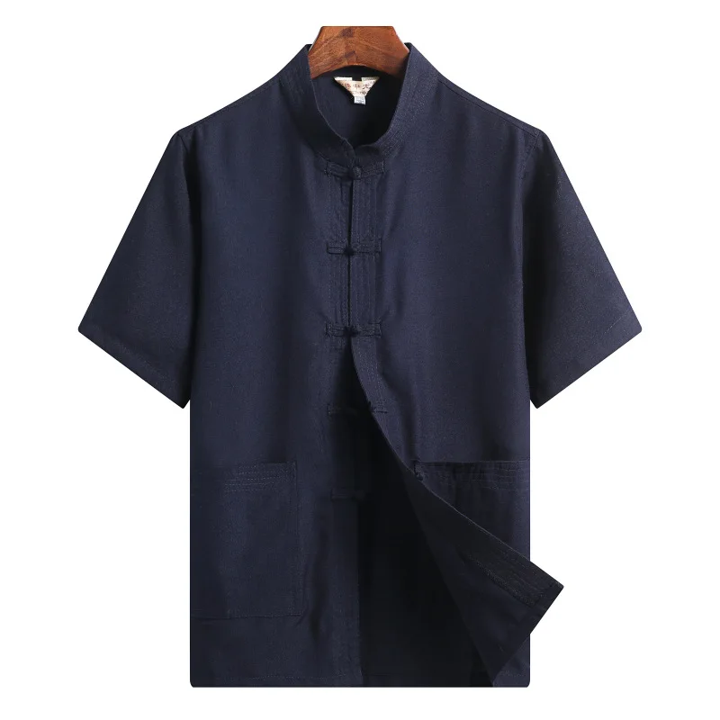 Plus size cotton linen men Tang suit short-sleeved trousers suit Chinese style Hanfu traditional kung fu Tai Chi Uniform