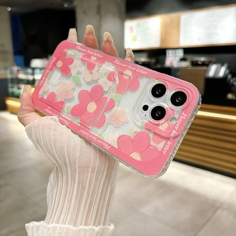Pink Heart Flower Card Case - Stylish Protective Cover with Card Holder