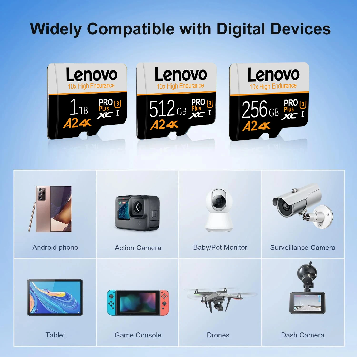 레노버 울트라 마이크로 SD 카드 UHS-I 고속 전송 메모리 카드 128GB 512GB U3 V30 TF 플래시 카드 4K 비디오 녹화용
