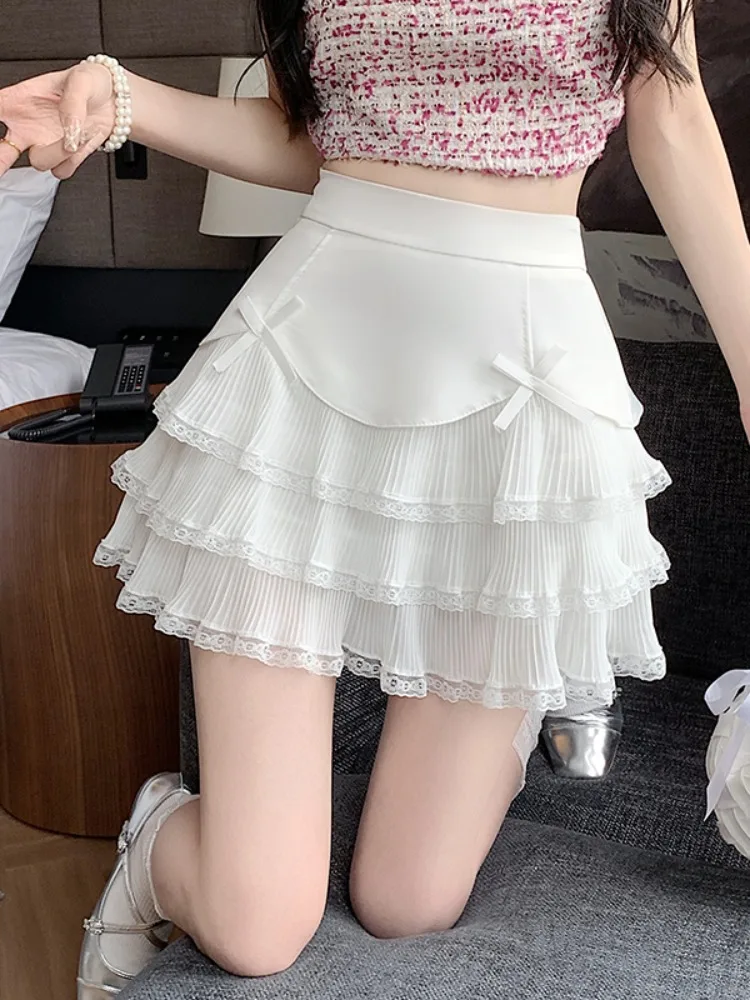 2023 Sweet Lace Short Mini Party Skirts High Waist Chiffon