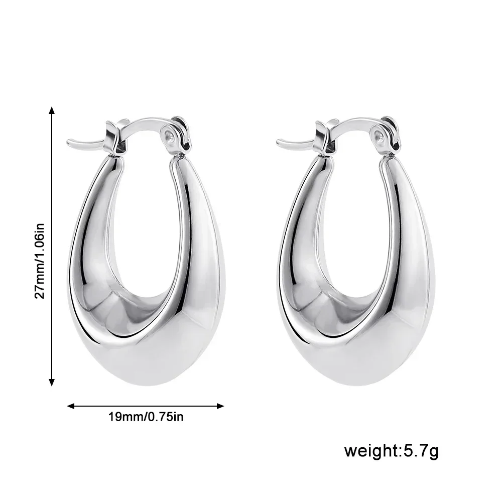 New Trend Silver Color Polished Stainless Steel CC Circle Chunky Hoop Earrings Twist PVD Dome Lightweight Hammered Drop Earrings