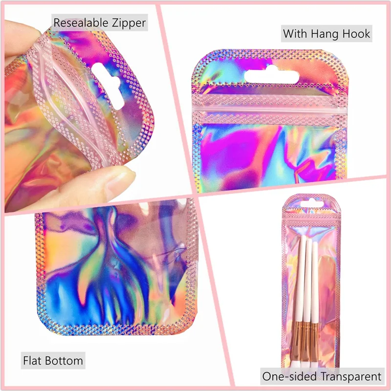 100Pc Resealable Holographic Pen Smell Proof Pouch Zipper Closure Beadable Packaging Bags for Pen Sealable Storage Bag 4