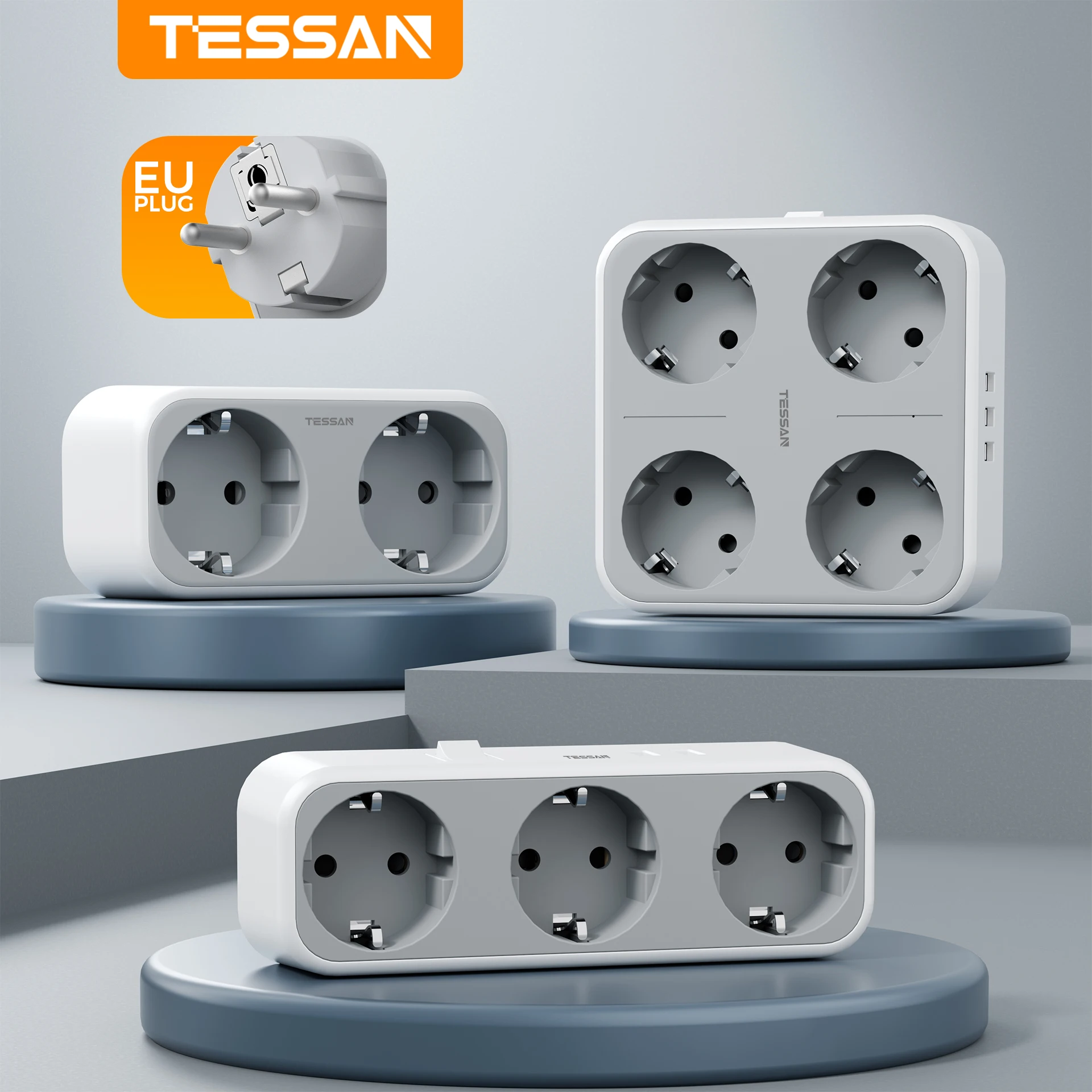 TESSAN EU KR Plug Power Strip Power Strip Plug Outlet Extender Power Extension Plug Extension Sockets Power Socket with AC Outlets & USB Ports (5V/2.4A), EU Wall Socket Extender for Smartphone, Laptop