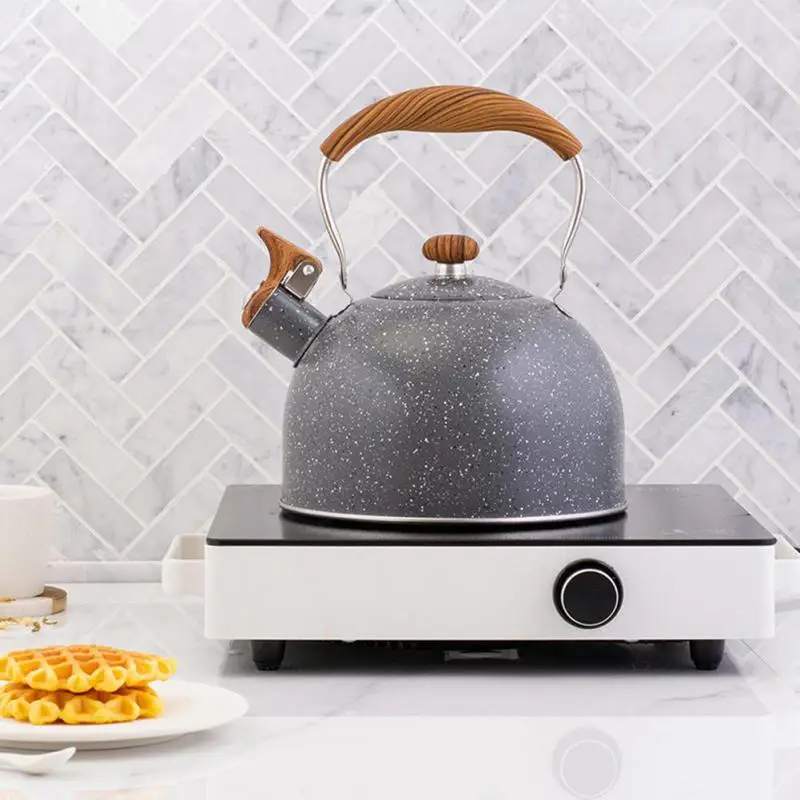 Fancy Stainless Steel Whistling Tea Kettle Wooden Handle Whistle Tea Pot Classic Water Boiler For All Stovetops Mint Green