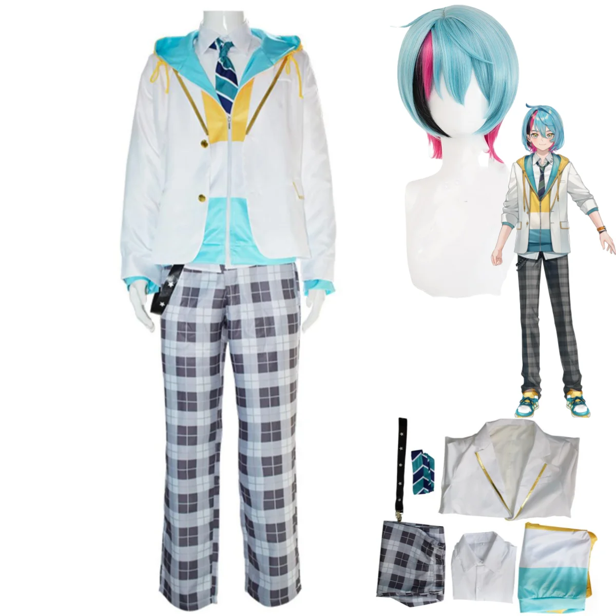 

Anime Virtual Youtuber Kyo Kaneko Cosplay Costume Nijisanji En Iluna Wig School Uniforms Hooded Coat Man Halloween Carnival Suit
