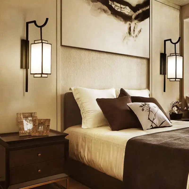 New Chinese Bedside Lamp Bedroom Wall Lamp Simple Antique Hotel Aisle Living Room Retro New Chinese Corridor Lamp Decoration
