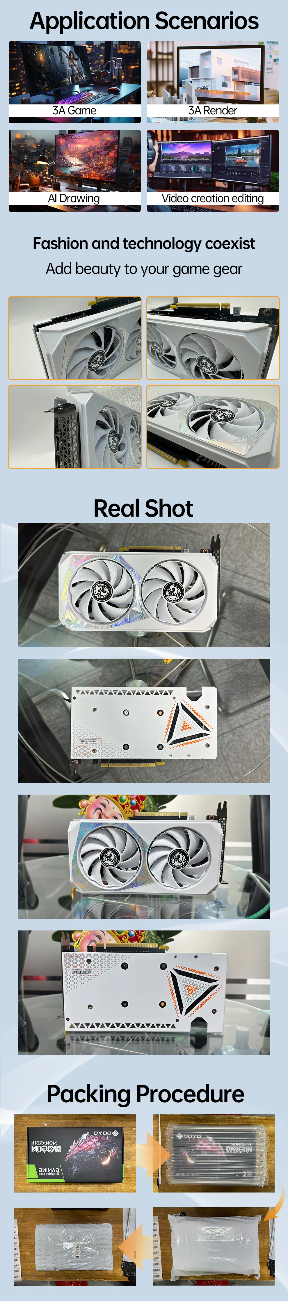 Description Picture 4 of itemSOYO New RTX3060 12G gaming graphics card GDDR6 memory GPU PCIEx16 4.0 HDMI compatible DP suitable for desktop computer video