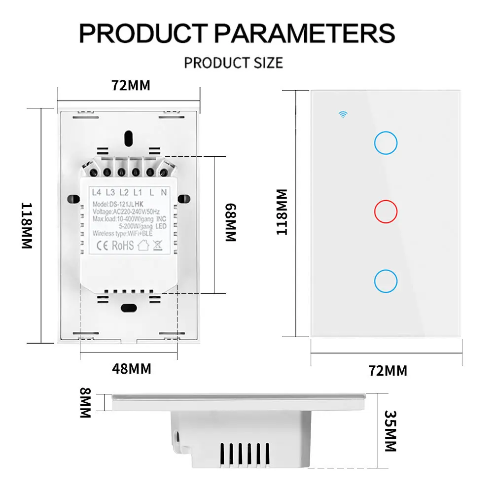 EUA, WiFi, Sensor de Toque, Interruptor de