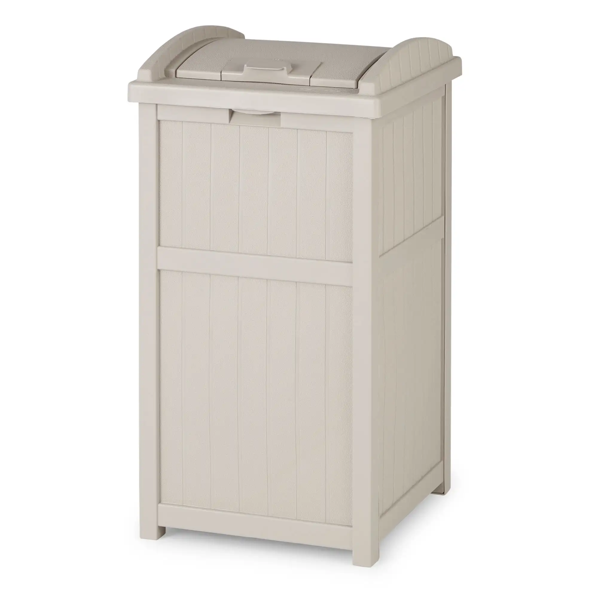 

Suncast Outdoor Hideaway Trash Container for Patio, Taupe, 33 Gallon