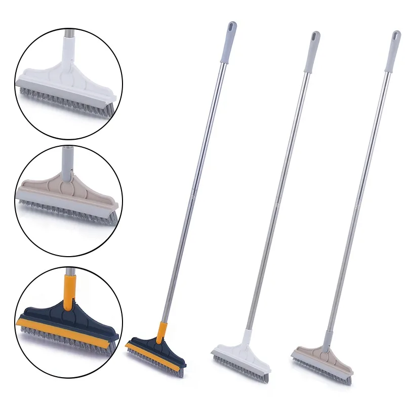 Floor Scrub Brush 2 In 1 Cleaning Brush Long Handle Removable Wiper Magic Broom Brush Squeegee Tile Kitchen Cleaning Tools