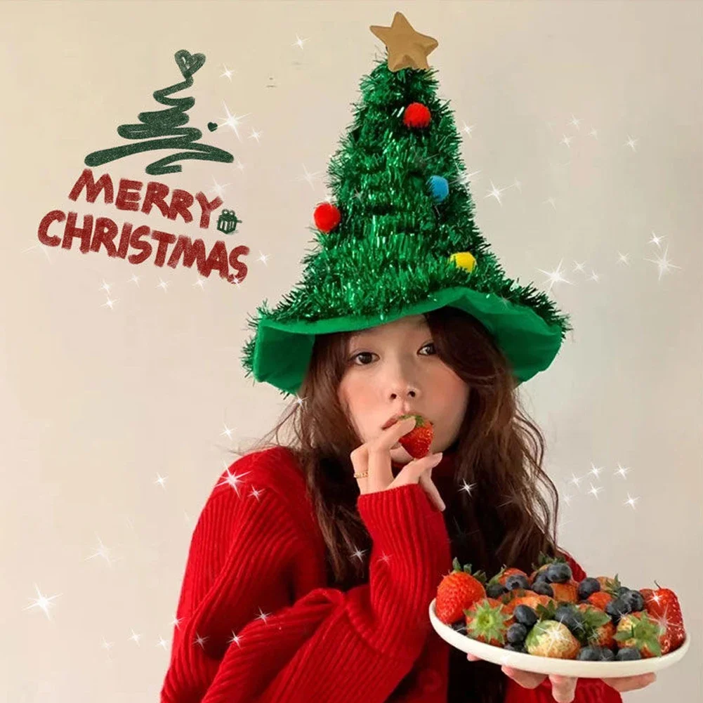 Description Picture 2 of item2025 Ins Christmas Tree Hat Creative Xmas Headwear for Girls Tinsel Christmas Headband Party Costume New Year Decor Supplies