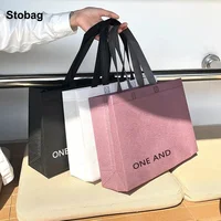 StoBag 10pcs Non-woven Tote Bags Color Fabric Portable Eco-friendly Shopping Storage Reusable Large Pouch Custom Logo(Extra Fee) 1