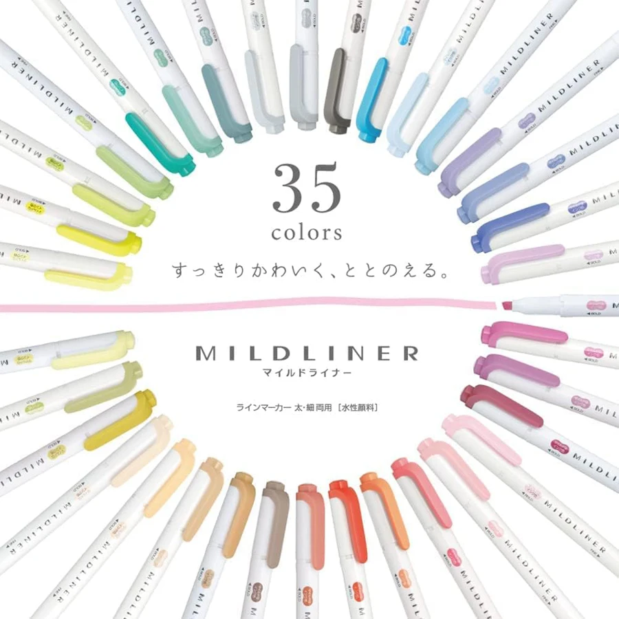 Highlighter Pen Set Zebra Mildliner Pastel Full Set 5/25/35 Colors Marker Pen Double-Ended For Drawing Painting
