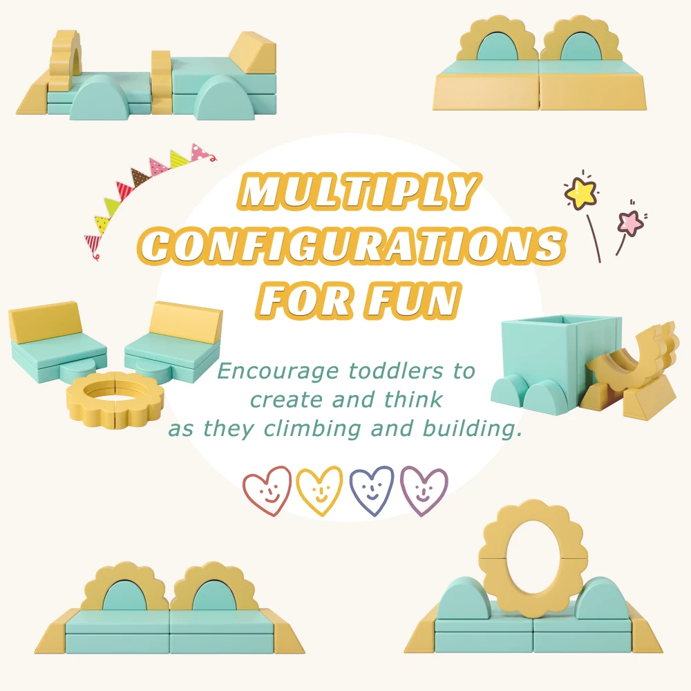 10PCS Kids Couch for Playroom, Baby Climbing and Crawl Foam Play Set, Foam Climbing Blocks Convertible Sofa ,Kids Play Couch 3