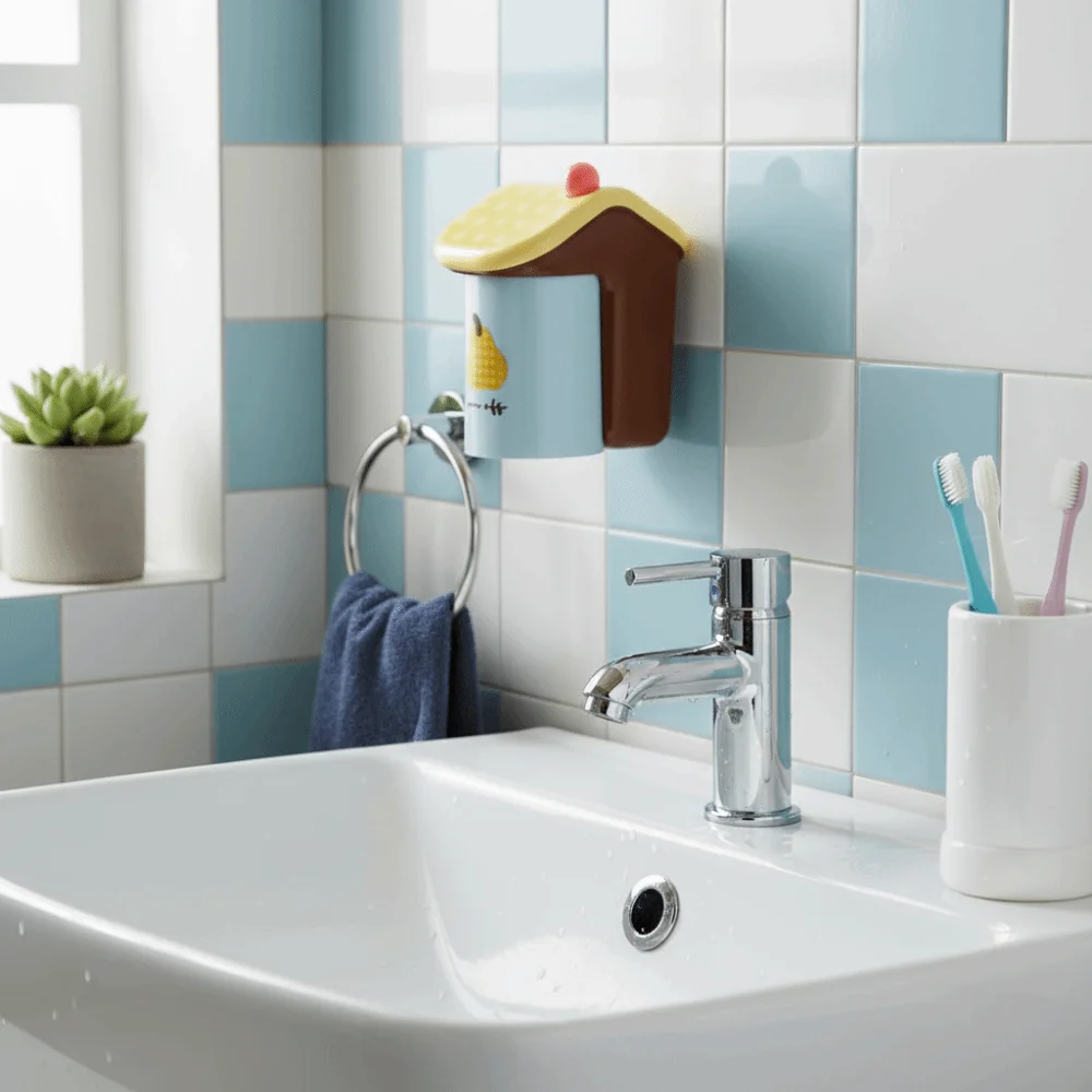 Wall Mounted Toothbrush Cup Holder Magnetic Cartoon Inverted Drain Holder Plastic Ventilated Mouthwash Cup Holder Hotel