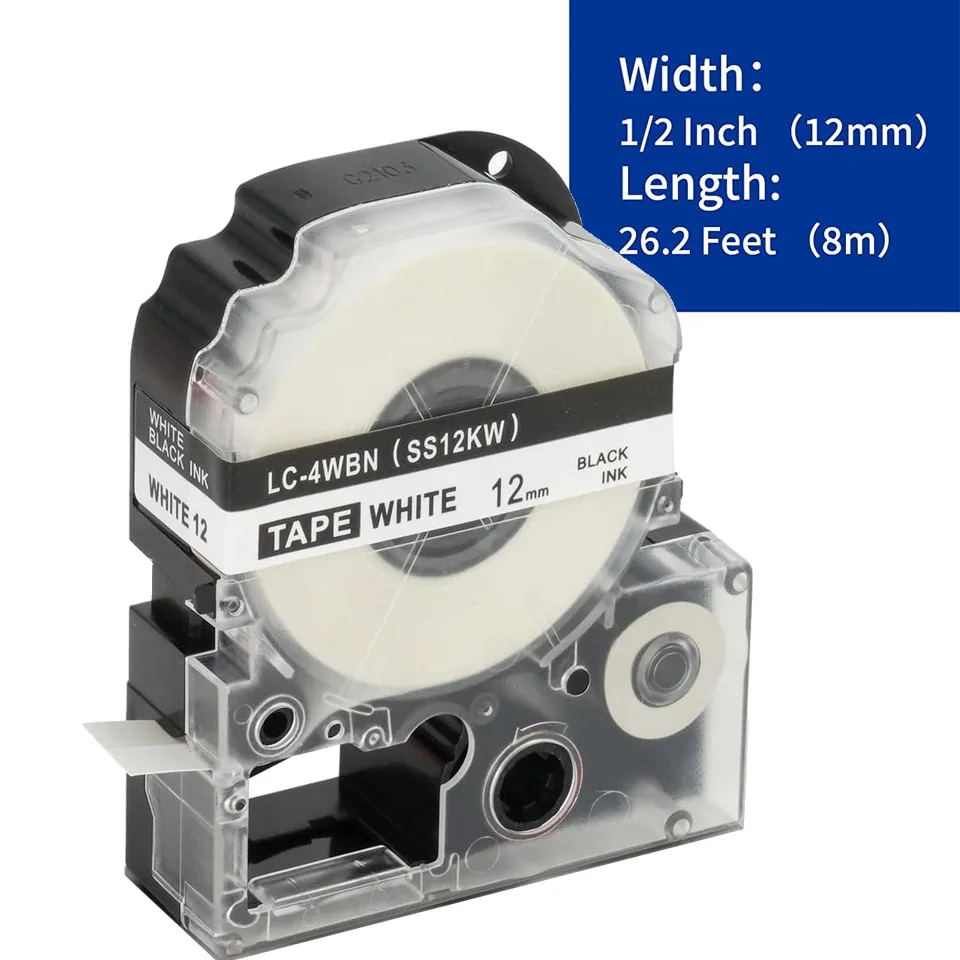 EPSON King Jim LW 300 400 600P 700 메이커 라벨 프린터 호환 라벨 테이프 LC-4WBN, SS12KW, ST12KW, SC12YW, 12mm