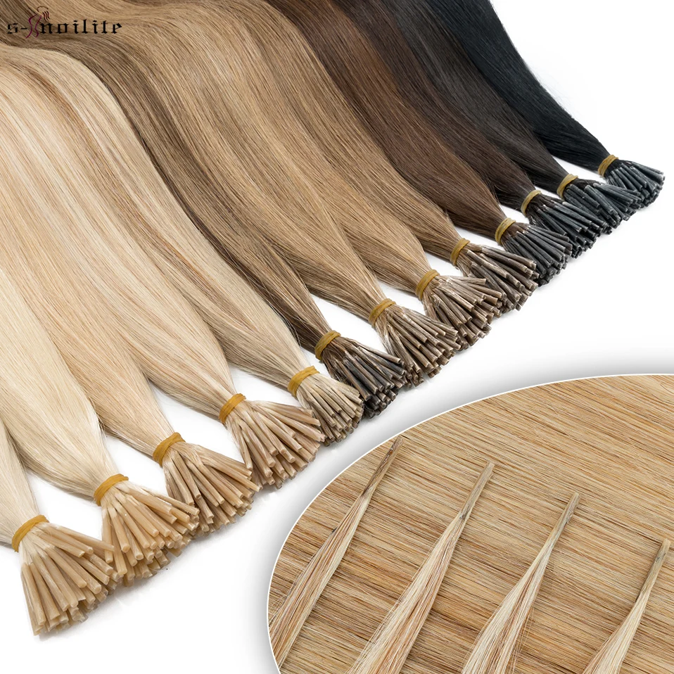 S-noilite 1g/pc I Tip Natural Hair Extensions Capsule Keratin Human Hair Fusion Keratin Pre-Bond Micro Ring Stick Straight