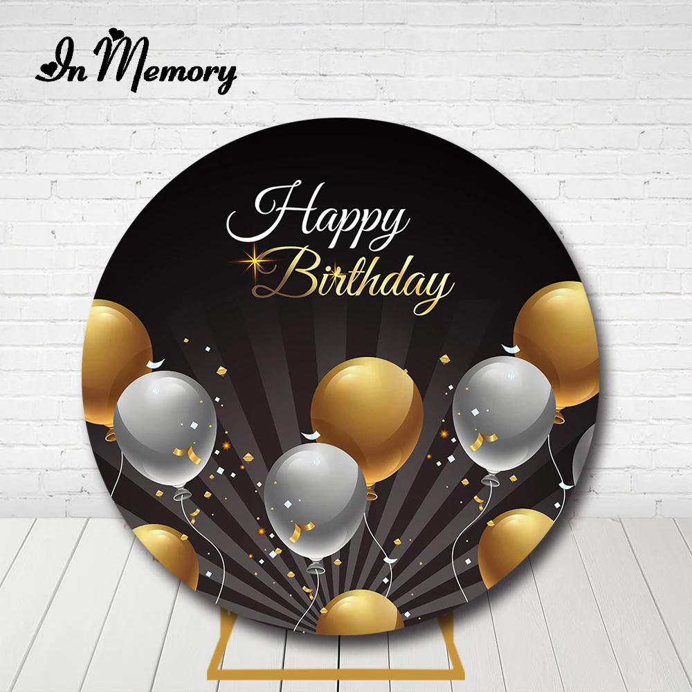 

InMemory круглая накладка на задник для взрослых черные золотые серебряные воздушные шары женщина день рождения круглая фотография эластичный фон