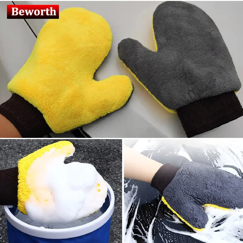 

Soft Coral Fleece Car Washing Gloves Clean Window Door Velvet Water Absorption Soft Care Furniture Glass Dust Cleaning Washer