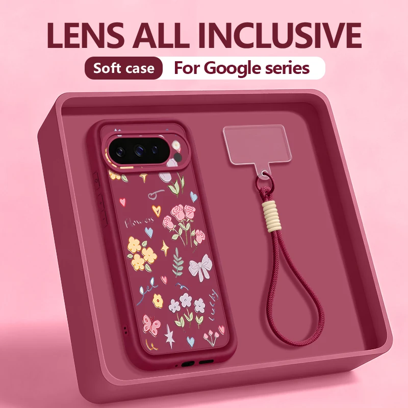 Little Flower Pattern Lanyard Phone Case with TPU Silicone Wrist Strap Cover