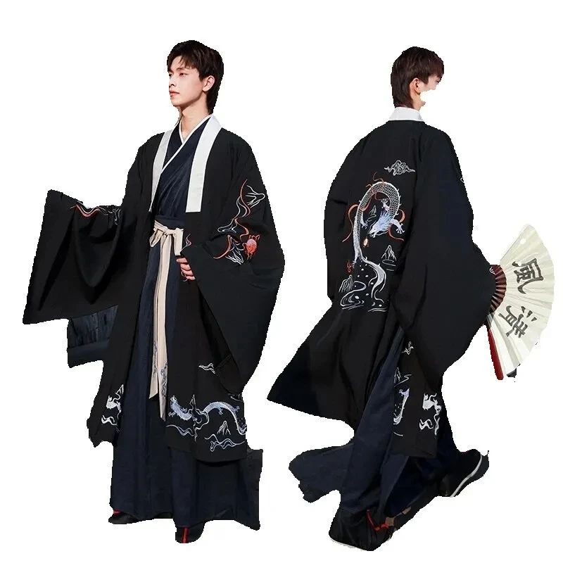 Chinese Samurai Man Set Dragon Print Harajuku Ancient Vintage Men Traditional Chinese Clothing Set Hanfu Performance set