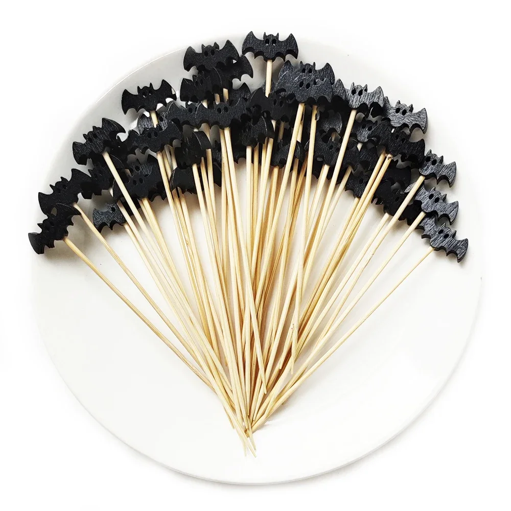 100 Stücke Halloween Kürbis Bambus Spieße Obst Gabel Dessert Salat Gemüse Einweg Sticks Zahnstocher Spieß Halloween Decor – Detail 8