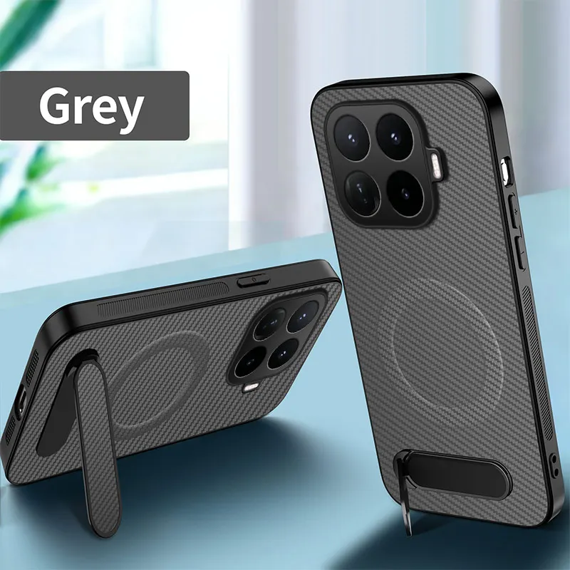 Carbon Fiber Texture Magnetic Bracket Phone Case with Wireless Charging Functionality