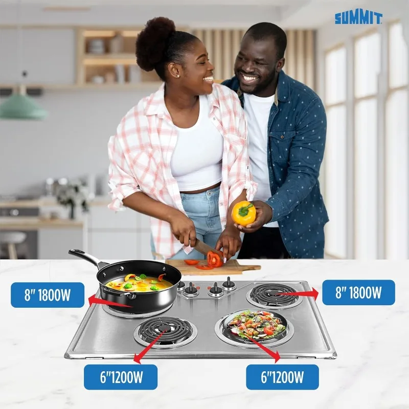 Summit 30" 4 Burner Electric Cooktop, 230 Volt Coil Electric Cooktop, ADA compliant, Stainless Steel- CR430SS 4