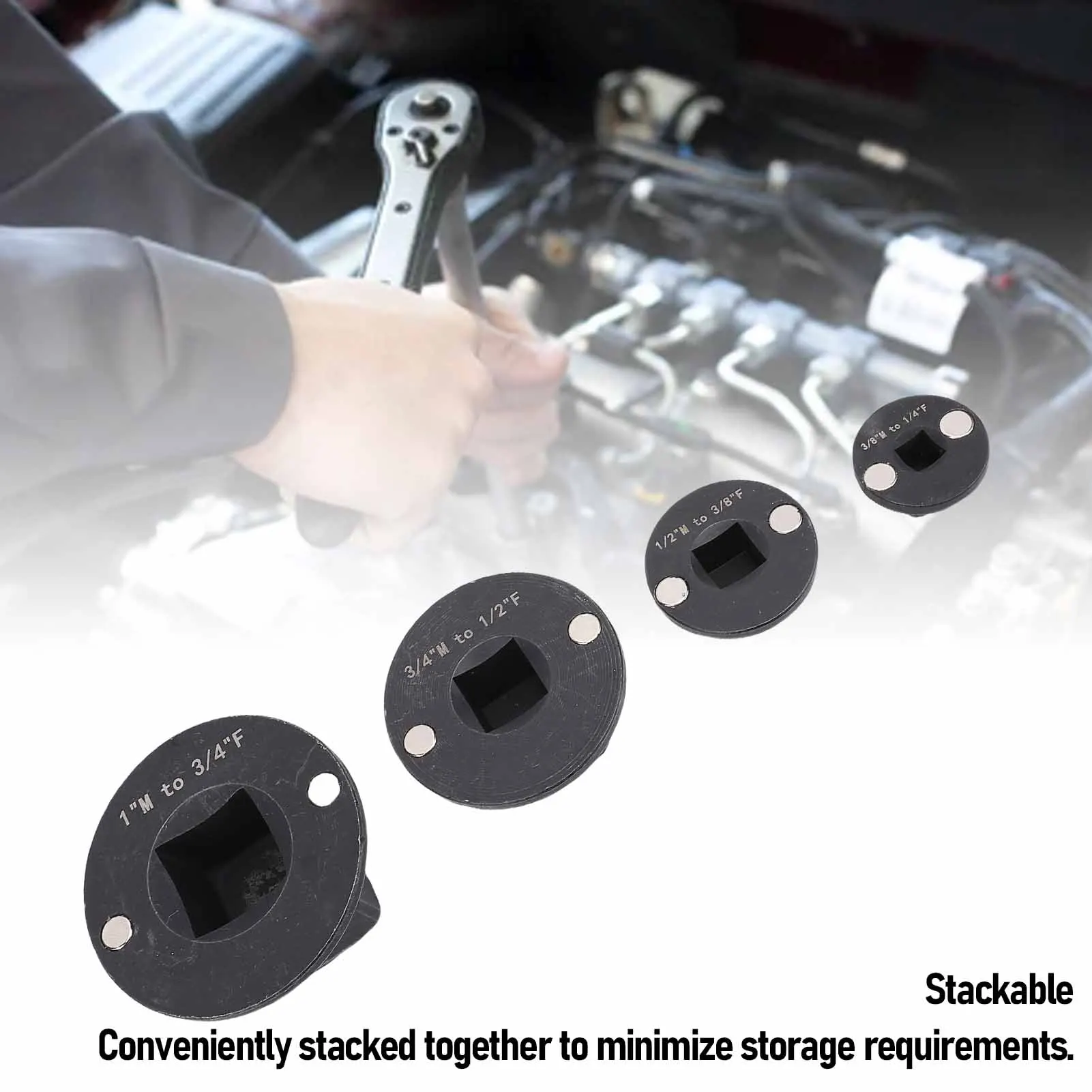 Low  Socket Adapter Magnetic Holding 1in M-3/4in F 3/4 in M-1/2in F Low   Socket Adapter for Tight Spaces