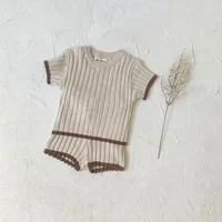 Ensemble T-shirt et short tricotés pour bébé de 0 à 2 ans, doux et respirant, à rayures pour animaux de compagnie, Style patchwork, nouvelle collection automne 2025 2