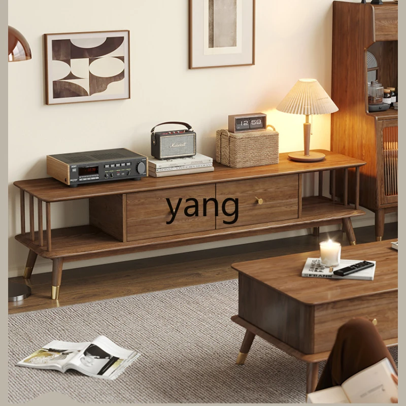 

LXL Light Luxury TV Cabinet and Tea Table Solid Wood Combination Small Apartment White Wax Walnut Furniture