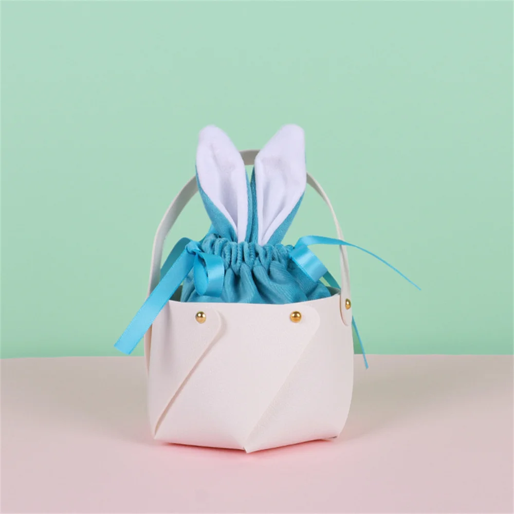 Easter Bunny Drawstring Bag Rabbit Ear Velvet Gift Box Chocolate Candy Cute Basket Easter Party Baking Snack Packing Supplies