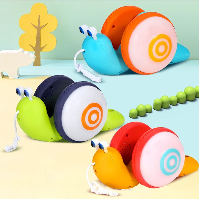 Electric Toy Pull String Snail Car Light Musical Pet Cartoon Snail Toy For Children Baby Crawl Pull Toy Educational Toys For Kid 1