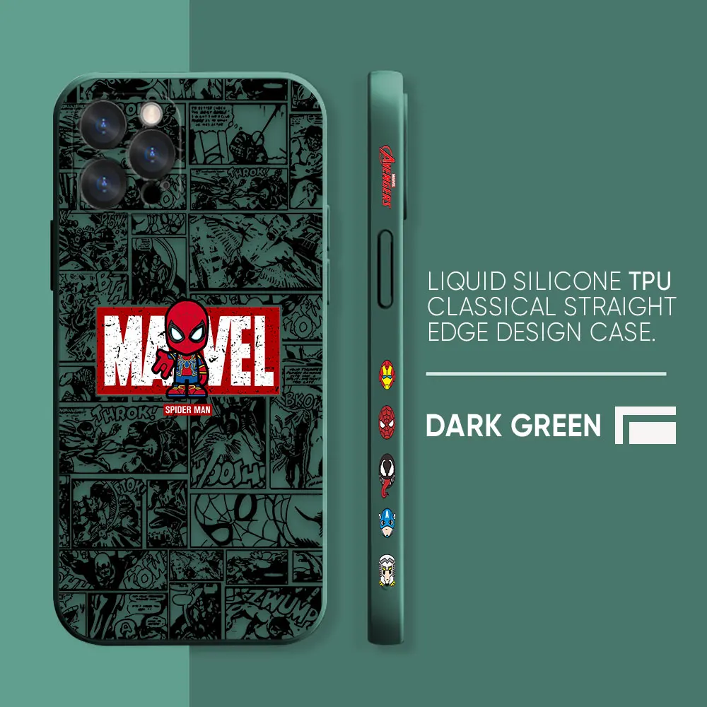thumbnail image 1 of Case For iPhone 14 13 12 11 Pro XS Max Mini X XR 7 8 6 6S Plus Colour Simple Liquid Silicone Case Marvel Iron Spider-Man Comics, 1 of 5