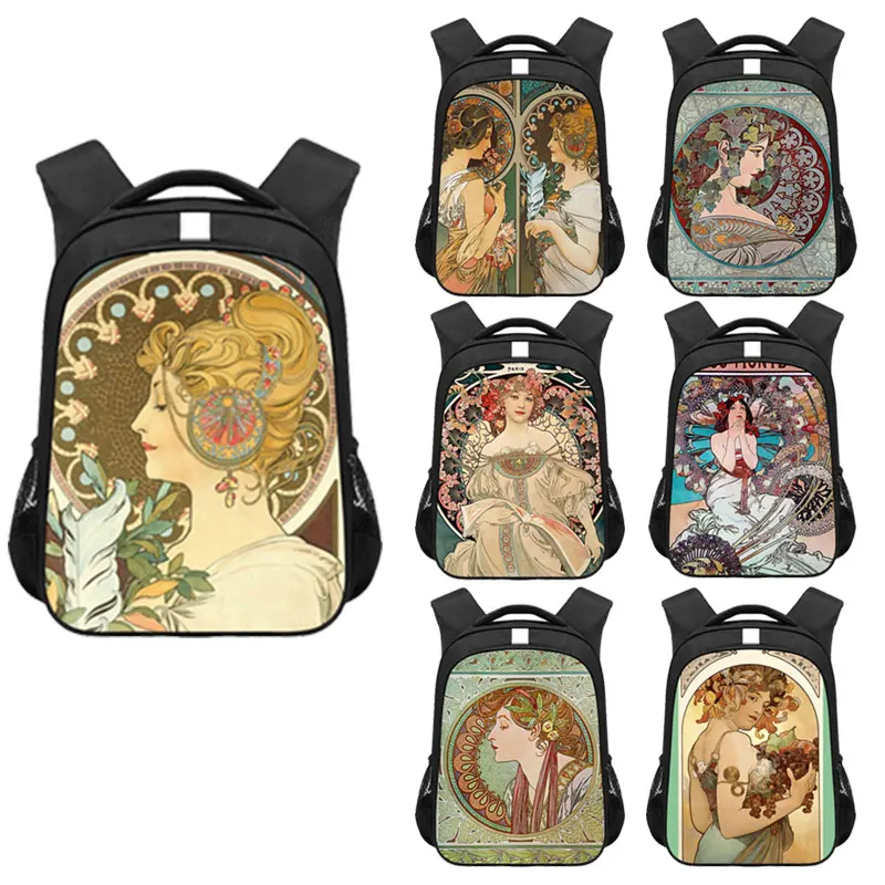 

Oil Painting By Alphonse Mucha Print Backpack for Teenager School Bags Daypack Student Schoolbag Laptop Backpack Travel Book Bag