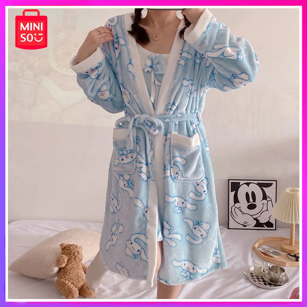 

Ночная рубашка Miniso Sanrio, осенне-зимняя бархатная Пижама кораллового цвета с бархатным утеплителем, милая средней длины для девочек, рождественский подарок