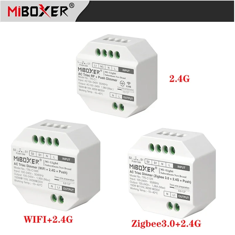 MiBoxer AC Triac Dimmer Push Switch RF Push Dimmer 110-240V App /Voice /Remote Control