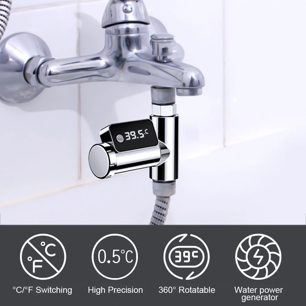 

Home Water Temperature Monitor PC Meter Led Display Celsius/Fahrenheit 360 Degrees Rotation Electricity Shower Thermometer