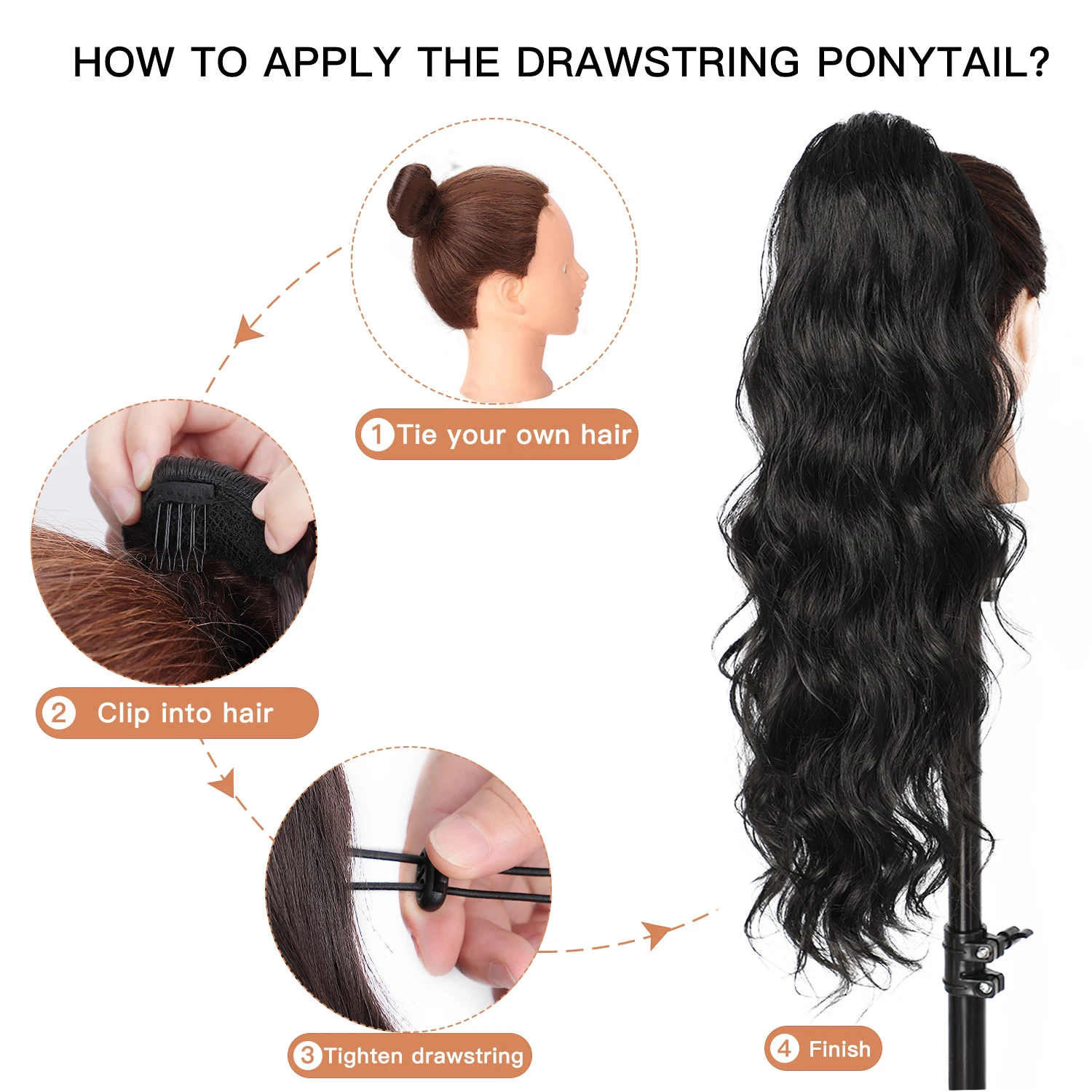 I's a wig Synthetic Drawstring Ponytail Long Body Wave Black Ponytail Clip in Hair Extensions for Women Blonde Brown Red